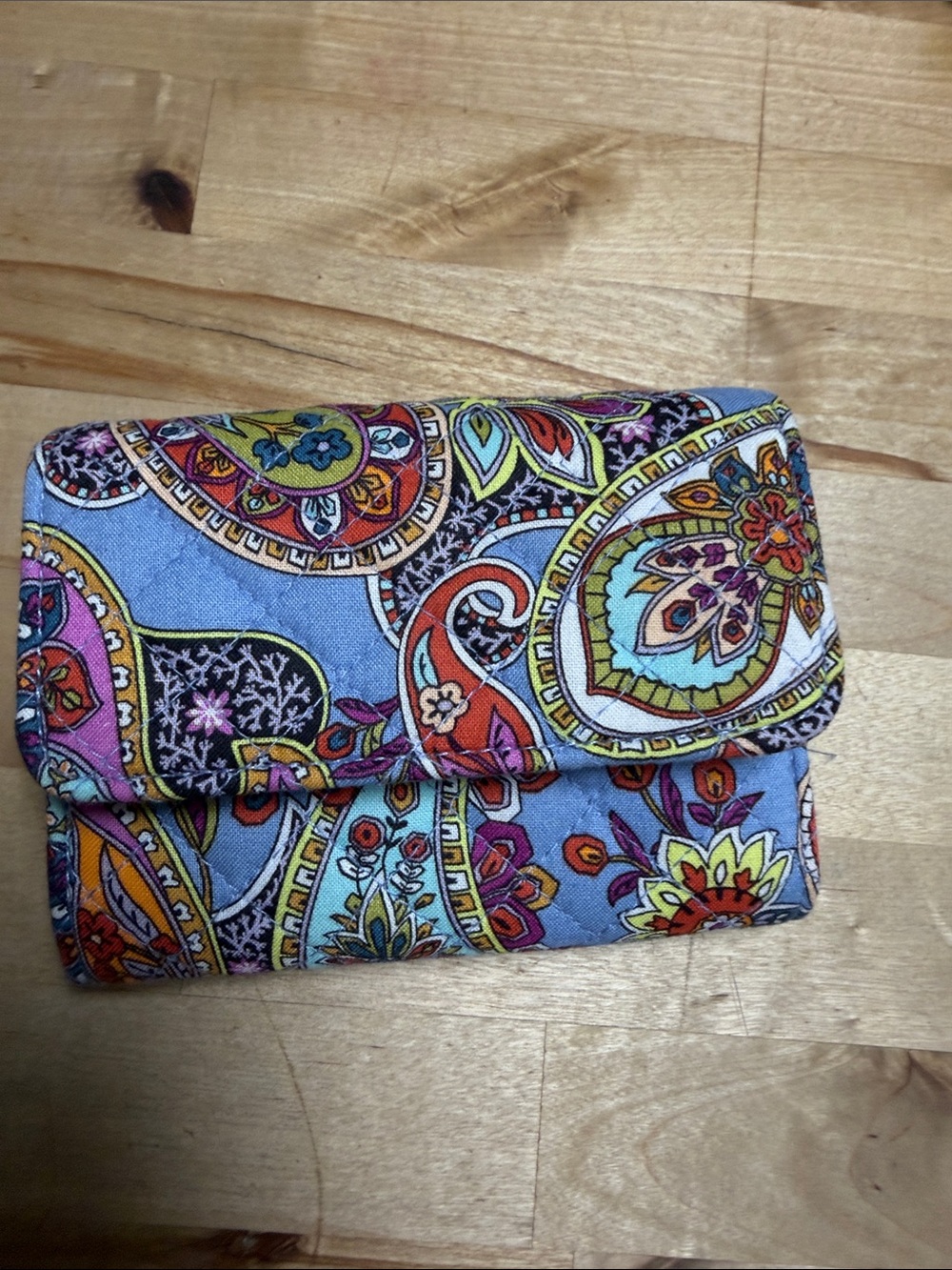 Vera Bradley Quilted Fold-Over Wallet in Blue Paisley Multicolor